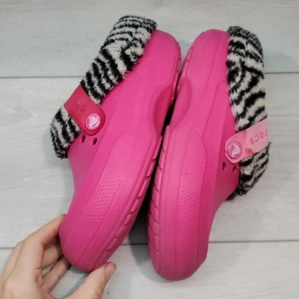 Crocs Juniors Blitzn Girls Barbie Zebra Clogs Insulated lined Slippers  shoes J2